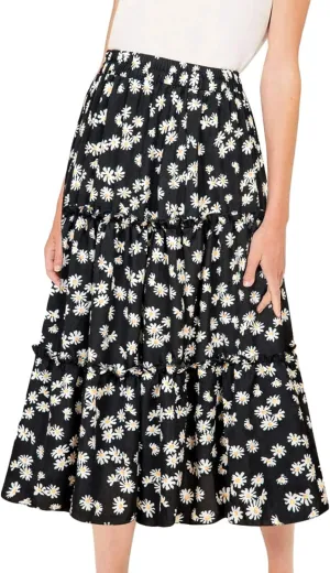 MiShow Daisy Floral Print Flounce Skirt Pleated Ruffle Hem Cute Beach A Line Short Skirts