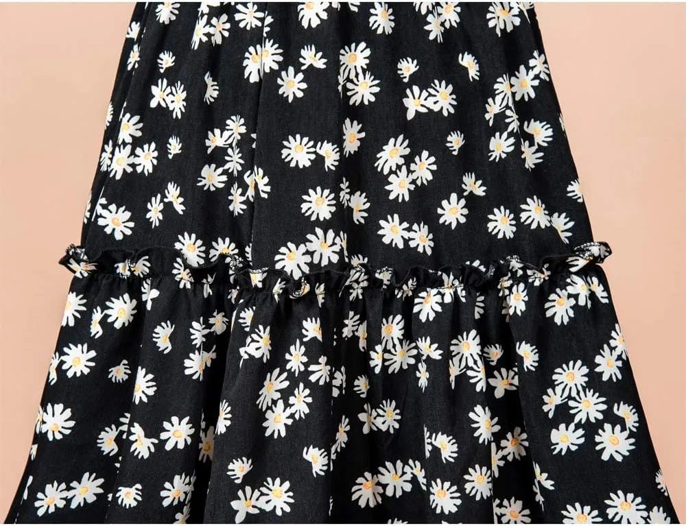 MiShow Daisy Floral Print Flounce Skirt Pleated Ruffle Hem Cute Beach A Line Short Skirts