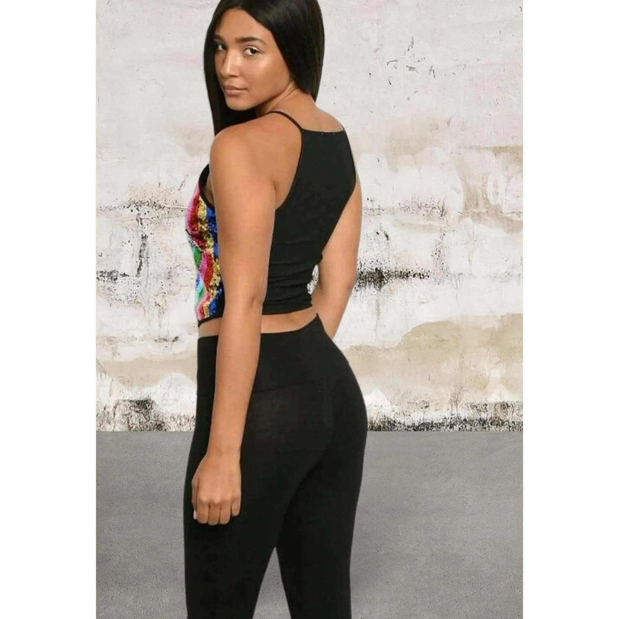 Multicolored sequin top