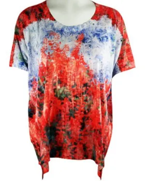 Nally & Millie - White Garden, Scoop Neck Top on a Short Sleeve Hi-Low Body