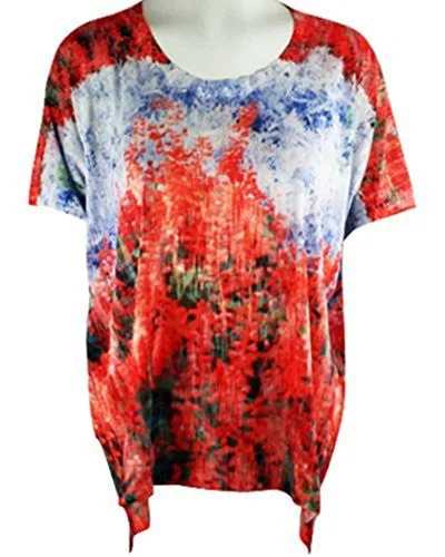 Nally & Millie - White Garden, Scoop Neck Top on a Short Sleeve Hi-Low Body
