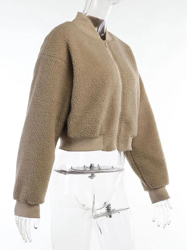 New Faux Fur Coats Long Sleeves High Collar Khaki Casual Oversized Winter Coat