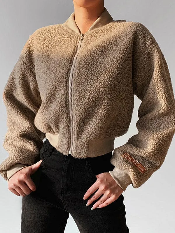 New Faux Fur Coats Long Sleeves High Collar Khaki Casual Oversized Winter Coat