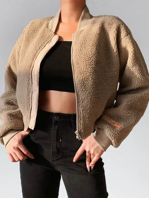 New Faux Fur Coats Long Sleeves High Collar Khaki Casual Oversized Winter Coat