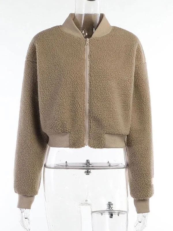 New Faux Fur Coats Long Sleeves High Collar Khaki Casual Oversized Winter Coat