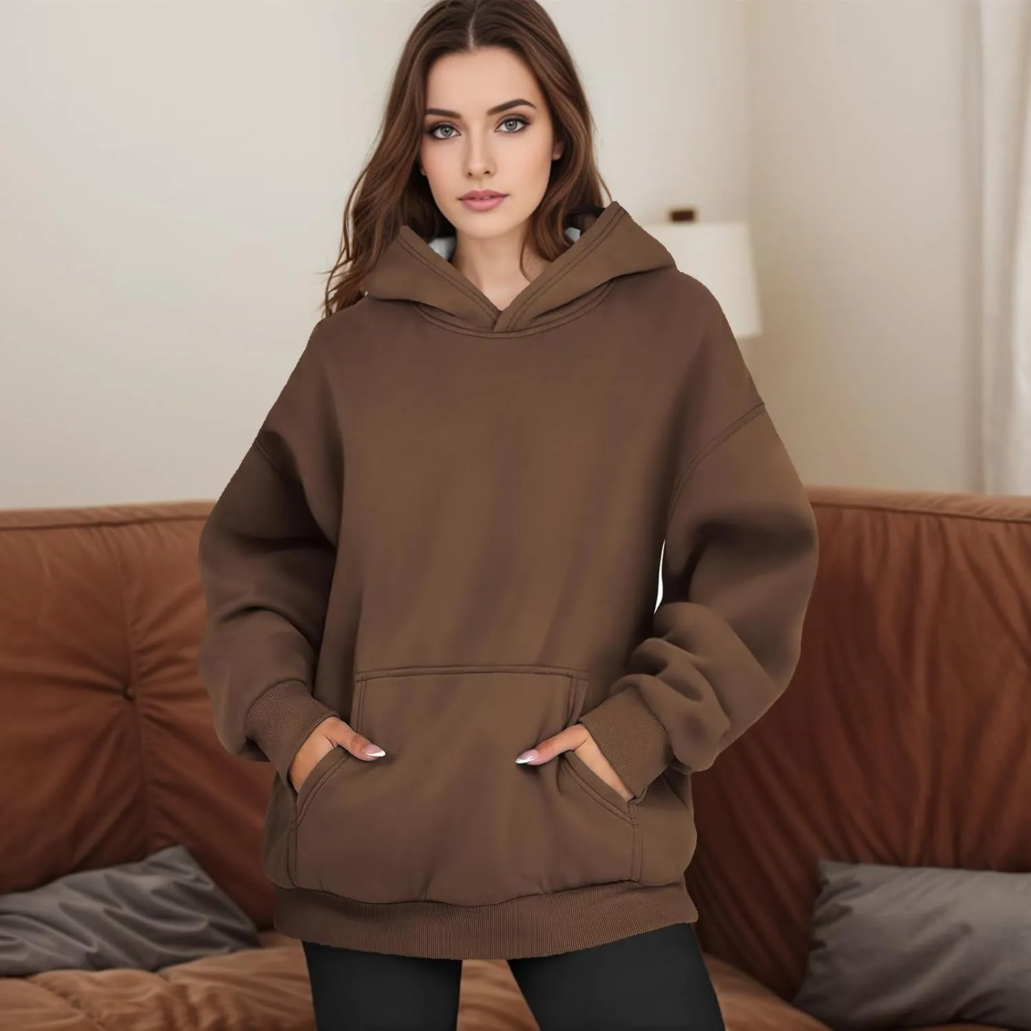 Oversized Hoodies for Women Fleece Plus Size Sweatshirts with Pocket Casual Pullover Tops Fall Winter Outfits