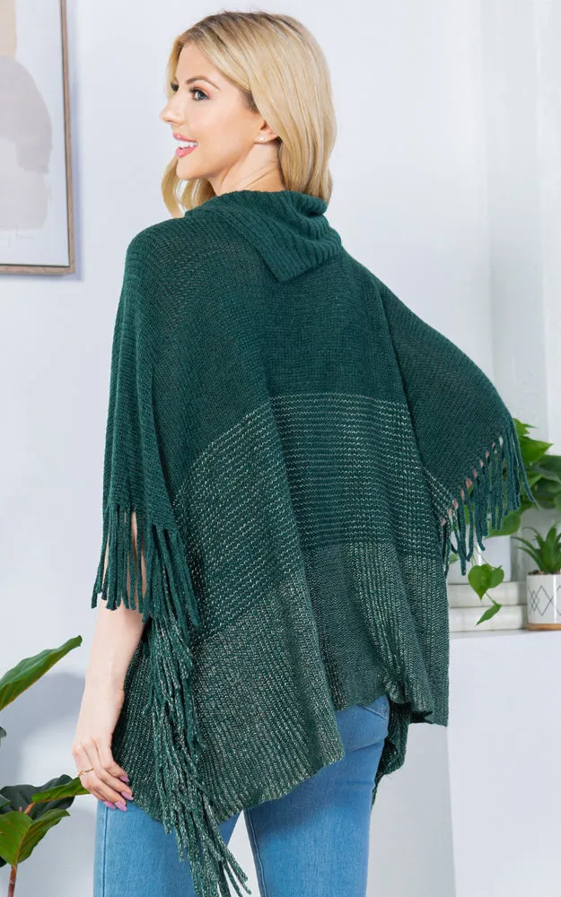 PA4209 Turtle Neck Poncho W/ Buttons and Tassels