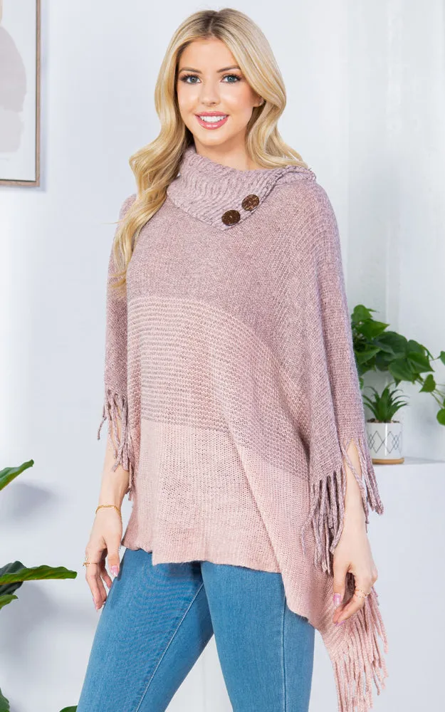 PA4209 Turtle Neck Poncho W/ Buttons and Tassels