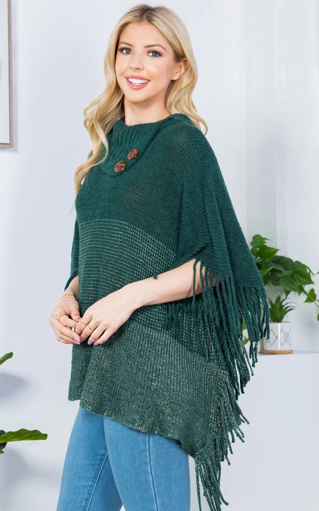 PA4209 Turtle Neck Poncho W/ Buttons and Tassels