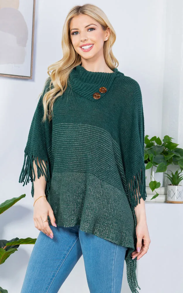 PA4209 Turtle Neck Poncho W/ Buttons and Tassels