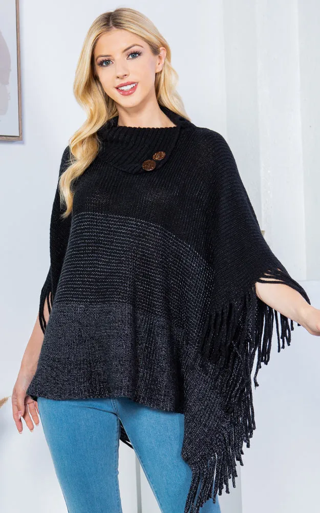 PA4209 Turtle Neck Poncho W/ Buttons and Tassels