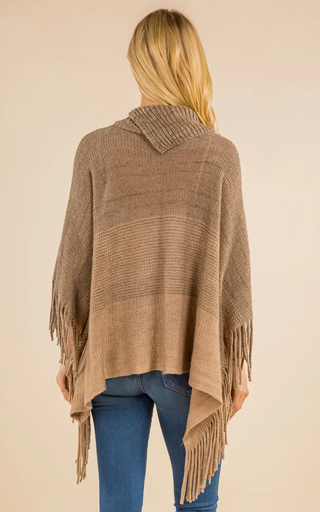 PA4209 Turtle Neck Poncho W/ Buttons and Tassels