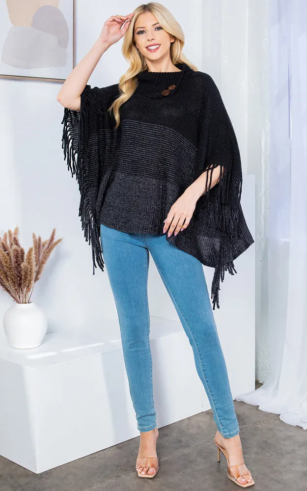 PA4209 Turtle Neck Poncho W/ Buttons and Tassels