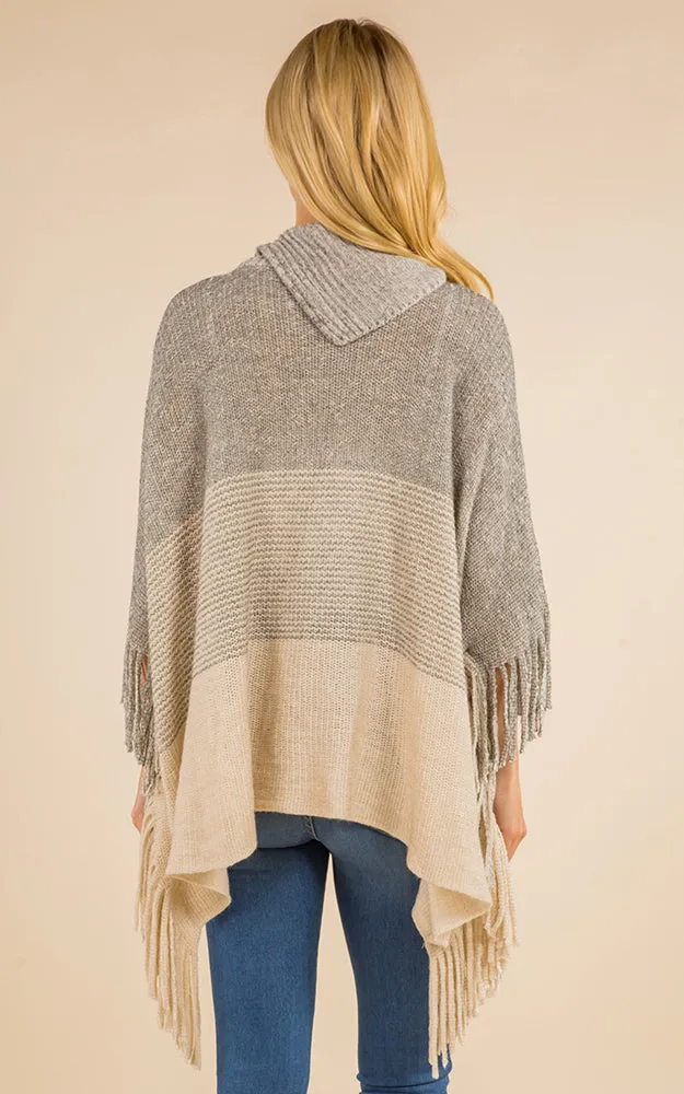 PA4209 Turtle Neck Poncho W/ Buttons and Tassels