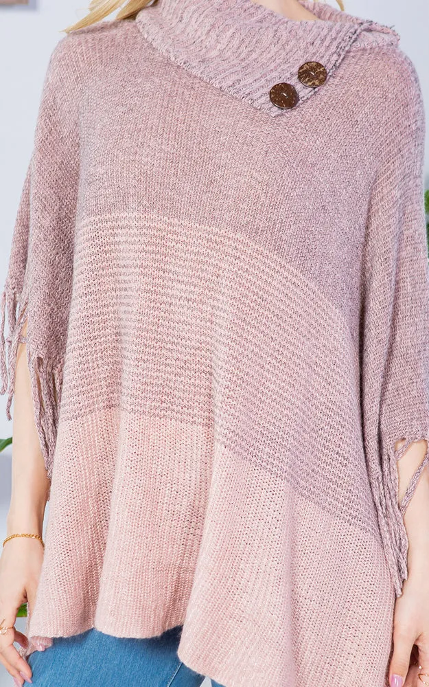 PA4209 Turtle Neck Poncho W/ Buttons and Tassels