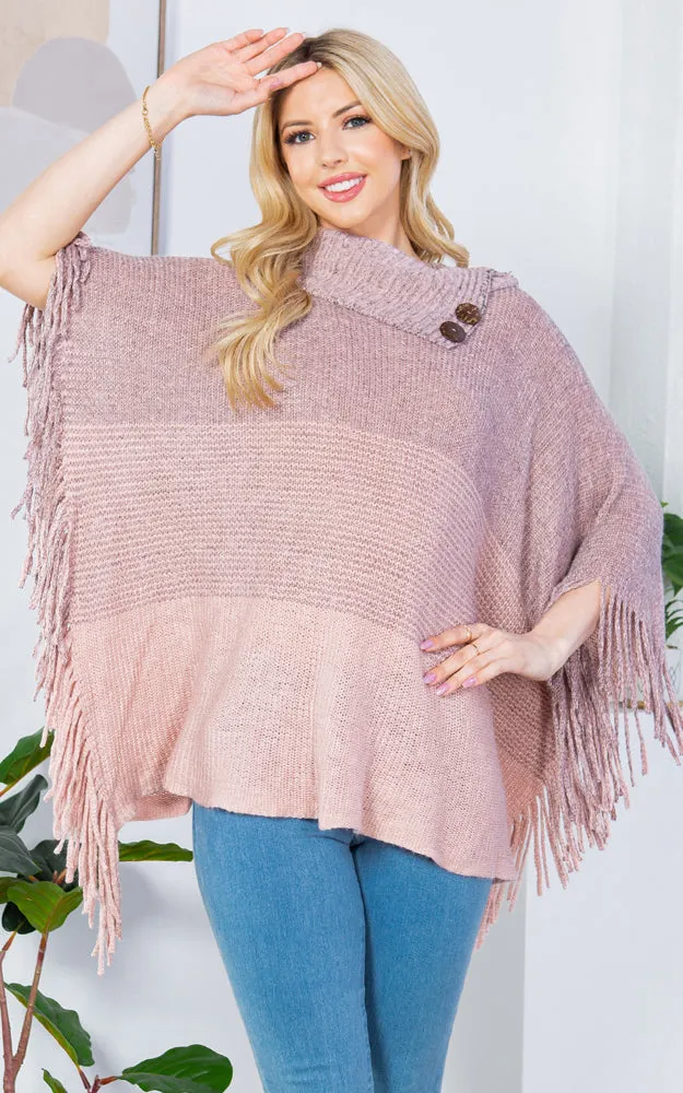 PA4209 Turtle Neck Poncho W/ Buttons and Tassels