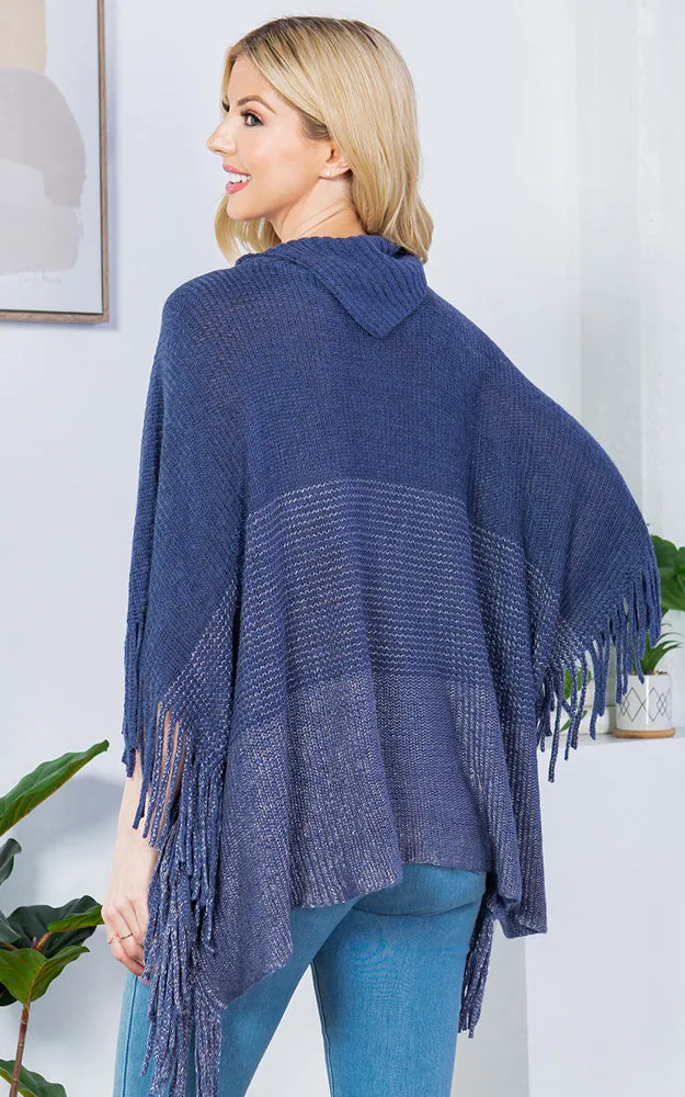 PA4209 Turtle Neck Poncho W/ Buttons and Tassels