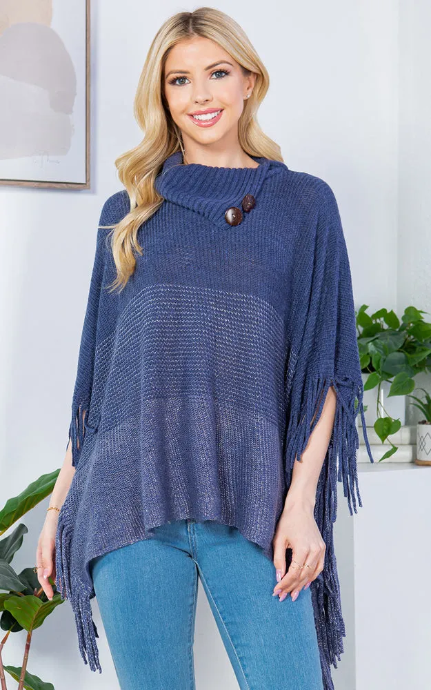 PA4209 Turtle Neck Poncho W/ Buttons and Tassels