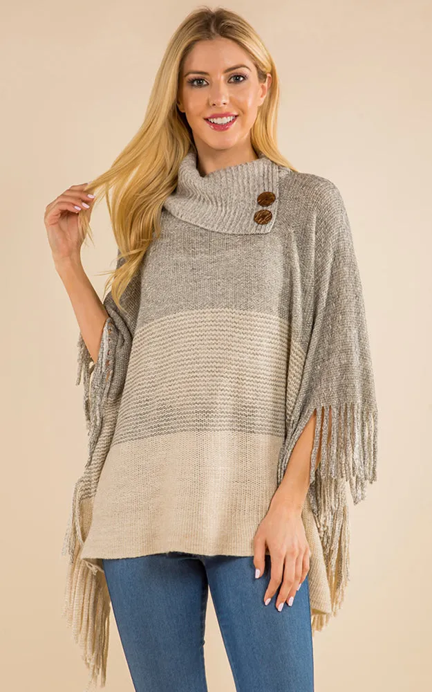 PA4209 Turtle Neck Poncho W/ Buttons and Tassels