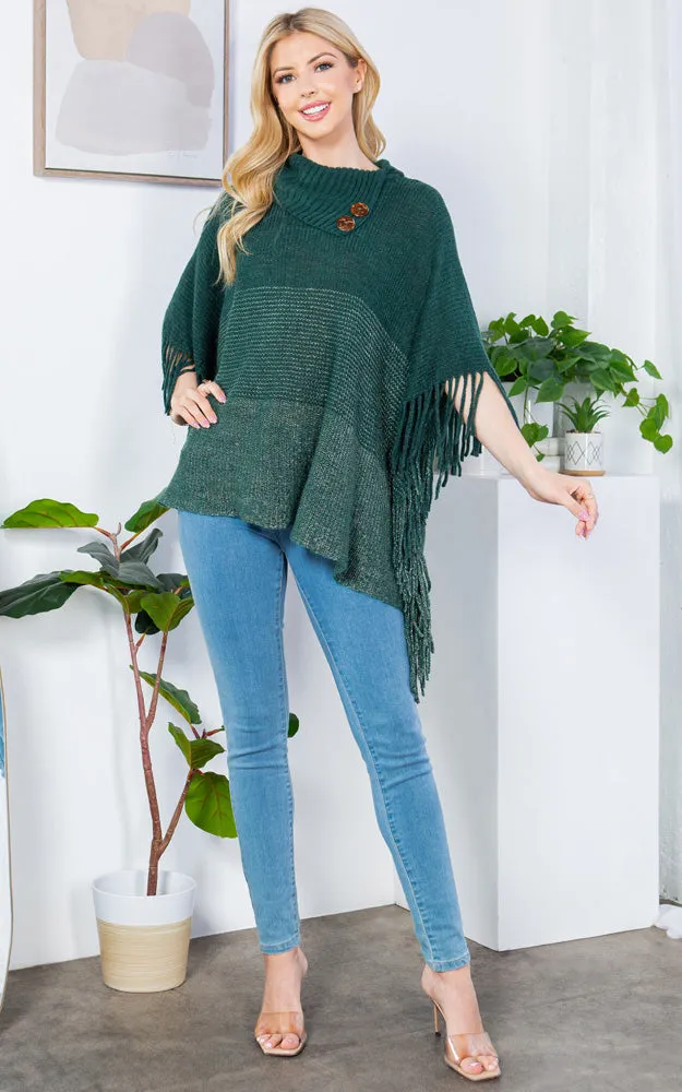 PA4209 Turtle Neck Poncho W/ Buttons and Tassels