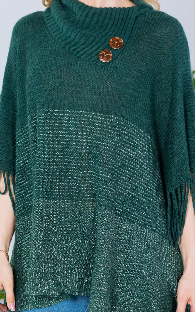 PA4209 Turtle Neck Poncho W/ Buttons and Tassels