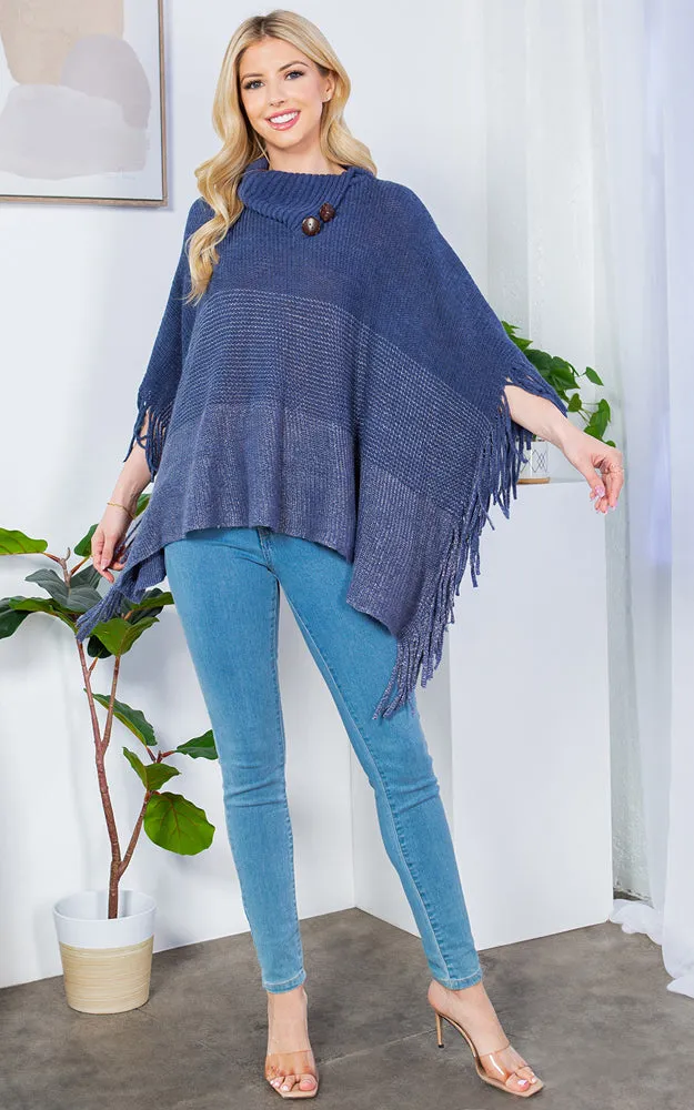 PA4209 Turtle Neck Poncho W/ Buttons and Tassels