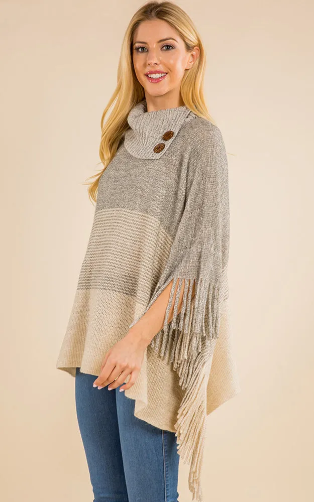PA4209 Turtle Neck Poncho W/ Buttons and Tassels