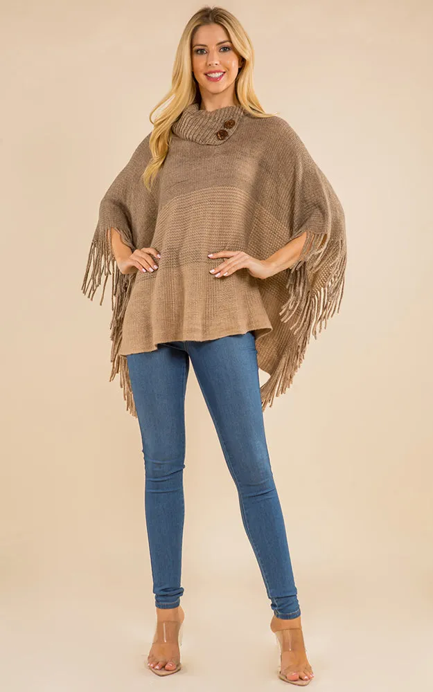 PA4209 Turtle Neck Poncho W/ Buttons and Tassels