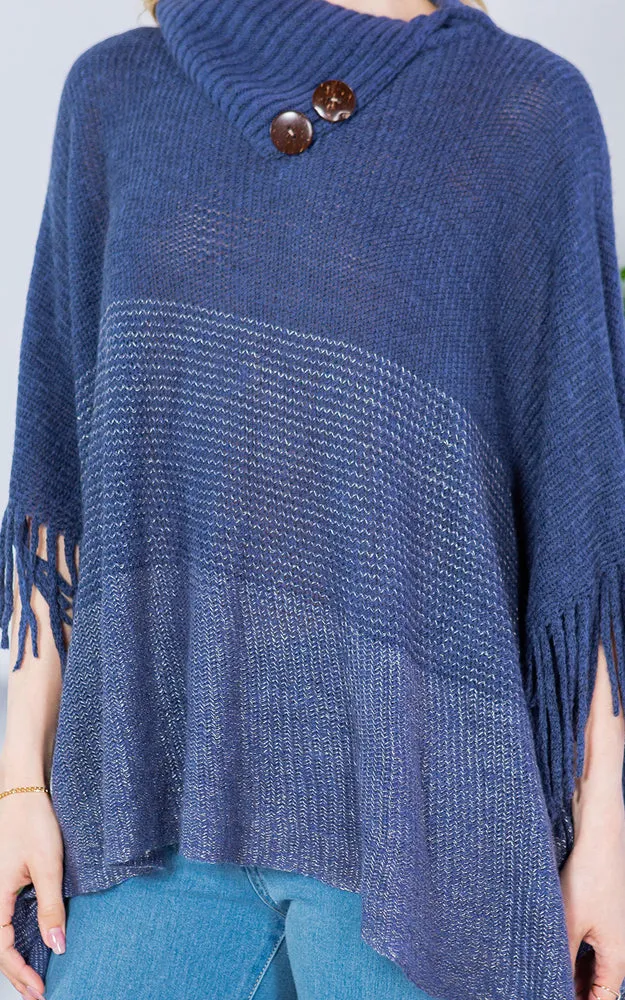 PA4209 Turtle Neck Poncho W/ Buttons and Tassels