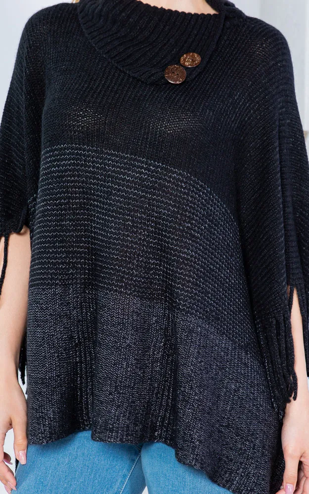 PA4209 Turtle Neck Poncho W/ Buttons and Tassels