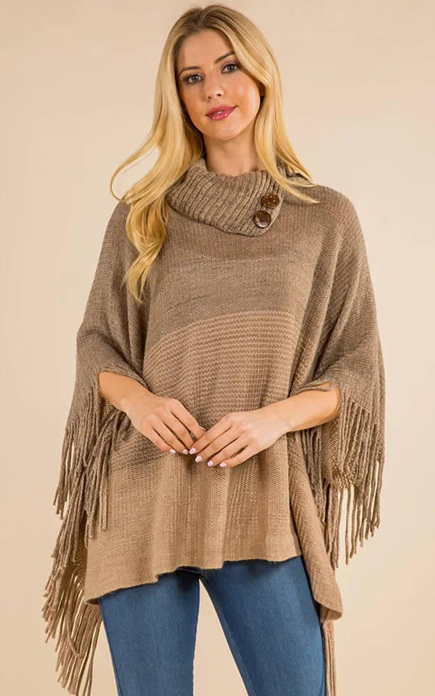 PA4209 Turtle Neck Poncho W/ Buttons and Tassels