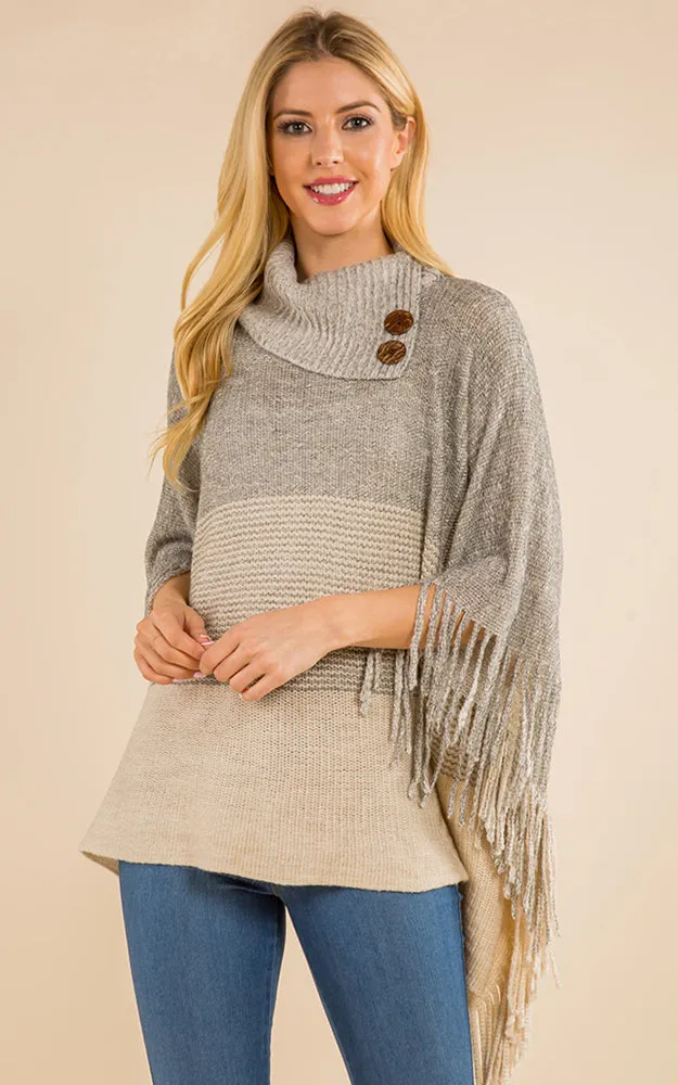 PA4209 Turtle Neck Poncho W/ Buttons and Tassels