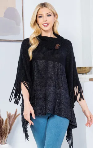 PA4209 Turtle Neck Poncho W/ Buttons and Tassels