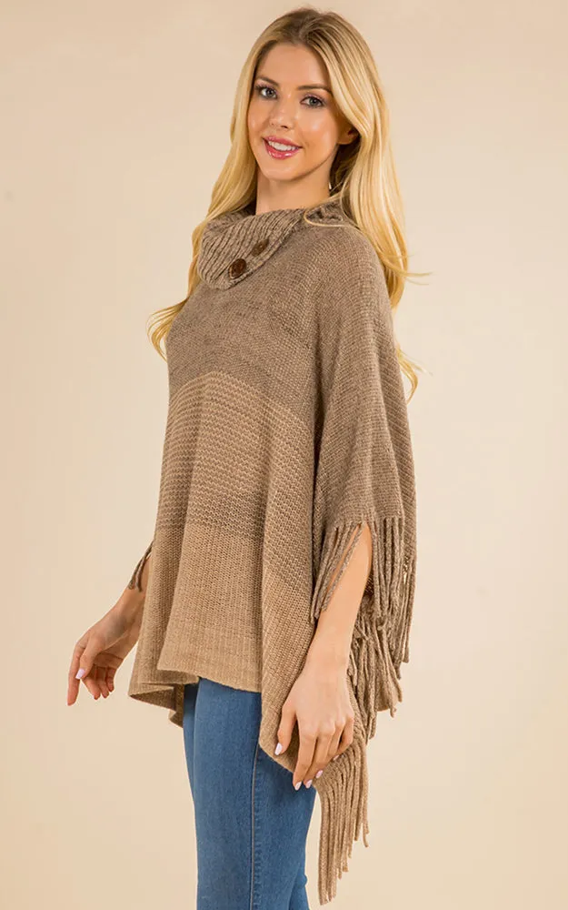 PA4209 Turtle Neck Poncho W/ Buttons and Tassels