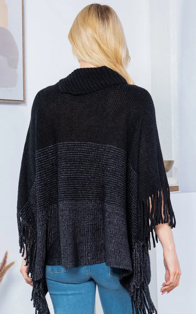 PA4209 Turtle Neck Poncho W/ Buttons and Tassels