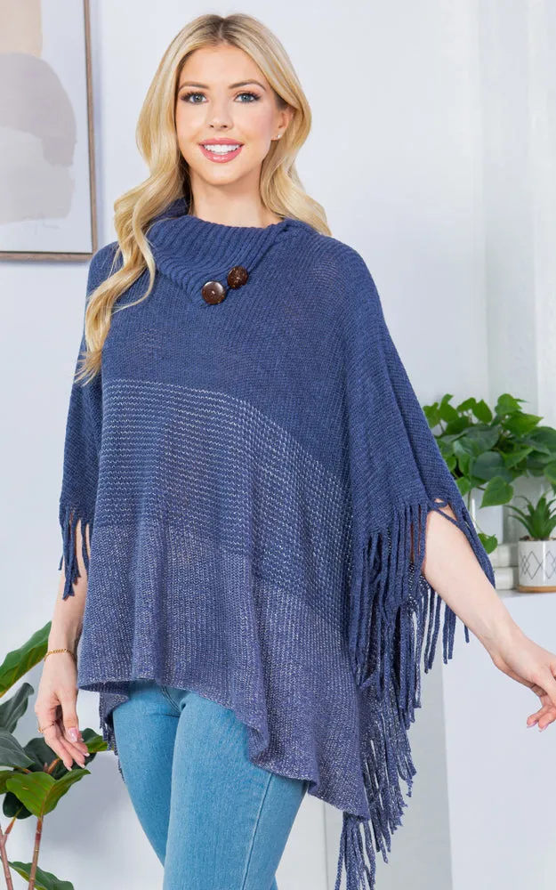 PA4209 Turtle Neck Poncho W/ Buttons and Tassels
