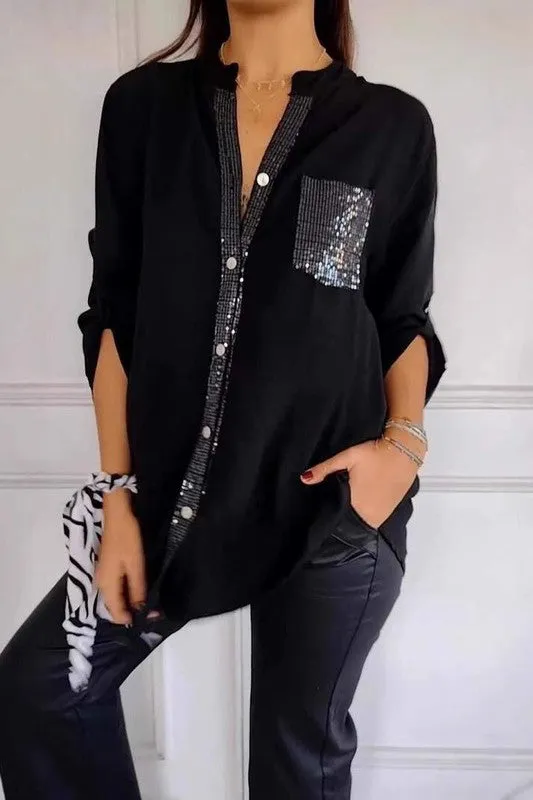 Party Time Black Blouse With Sequin Details