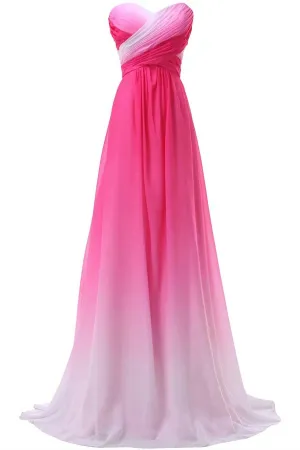 Pink Sweetheart Long Gradient Chiffon Elegant Prom Dresses