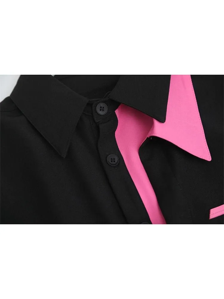 Pre Order:  Asymmetric Black Pink Oversized Shirt