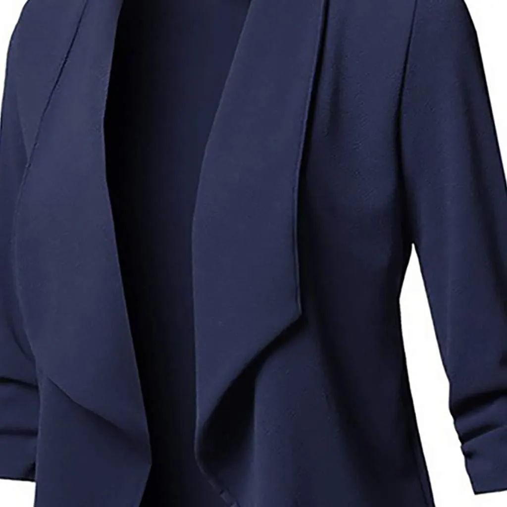 Ruched 3/4 Sleeve Open Front Draped Blazers Business Casual Basic Work Jackets for Womens Clothes with Plus Size