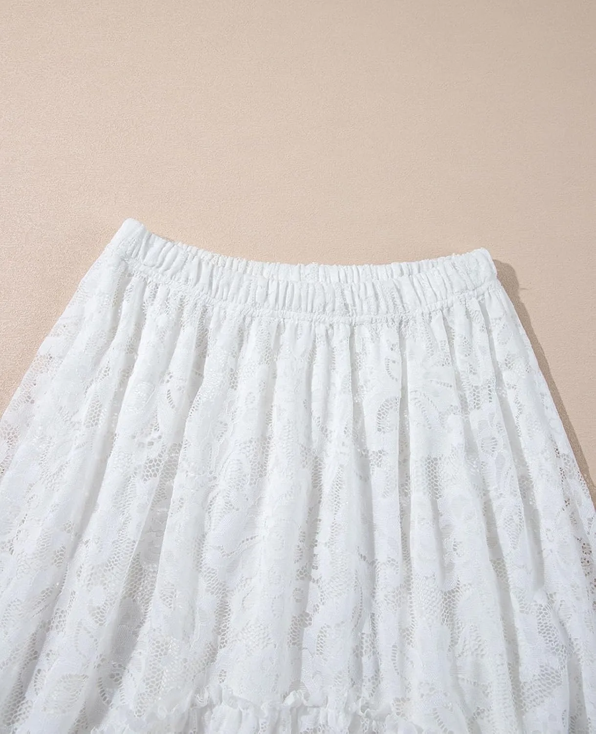 SELINK Womens Casual High Waist Lace Elastic Asymmetrical Layered Summer Long Maxi Skirt