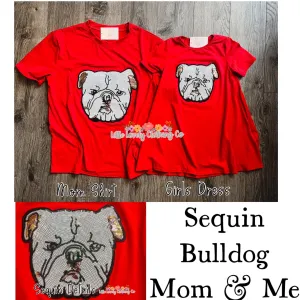 Sequin Bulldog Mom Shirt & Girls Dress