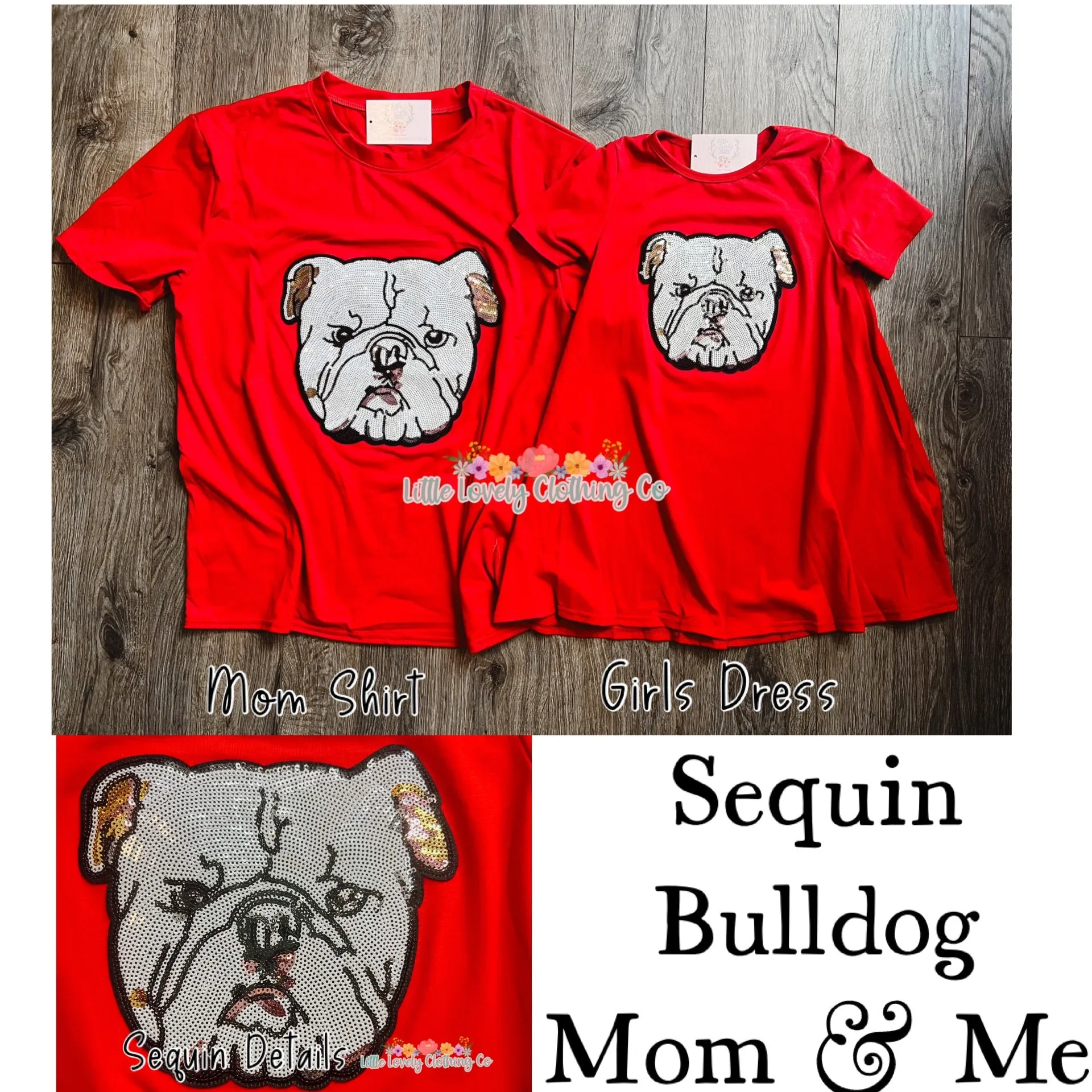 Sequin Bulldog Mom Shirt & Girls Dress
