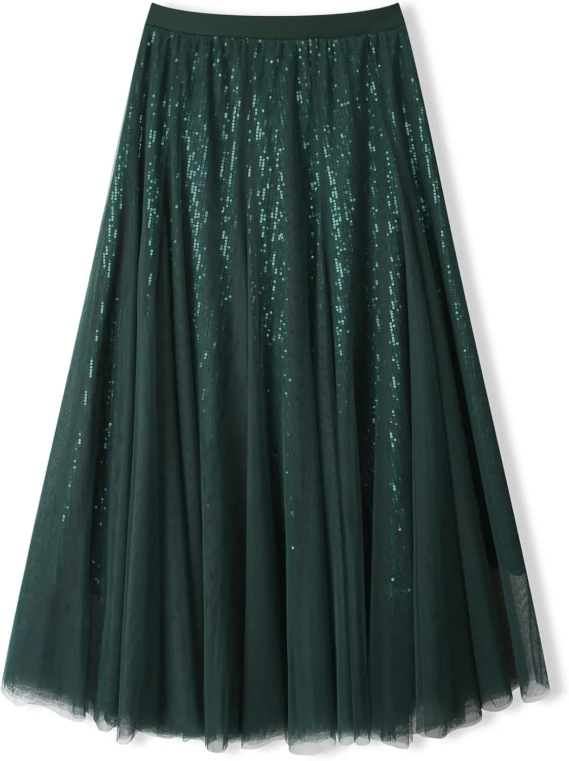 Sequin Long Tulle Skirt Layered Flowy Fairy Sparkle Party Mesh Tea Length Big Hem Skirts for Women