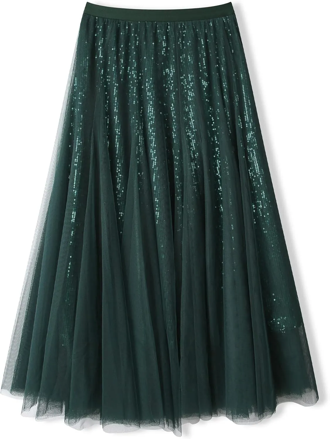 Sequin Long Tulle Skirt Layered Flowy Fairy Sparkle Party Mesh Tea Length Big Hem Skirts for Women