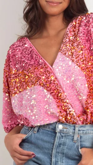 Sheila Sequin Bodysuit - Pink