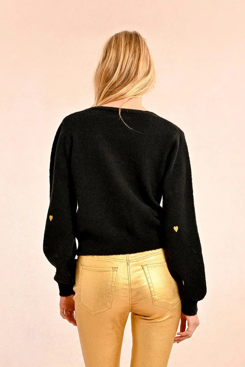 Short V Neck Cardigan - Black