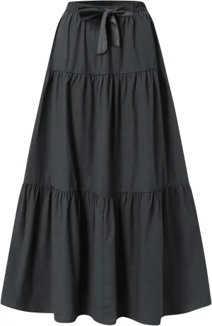 Skirts for Women Trendy Ruffled Summer Plain Color Retro Pleated Skirts Flowy Casual Long Skirt