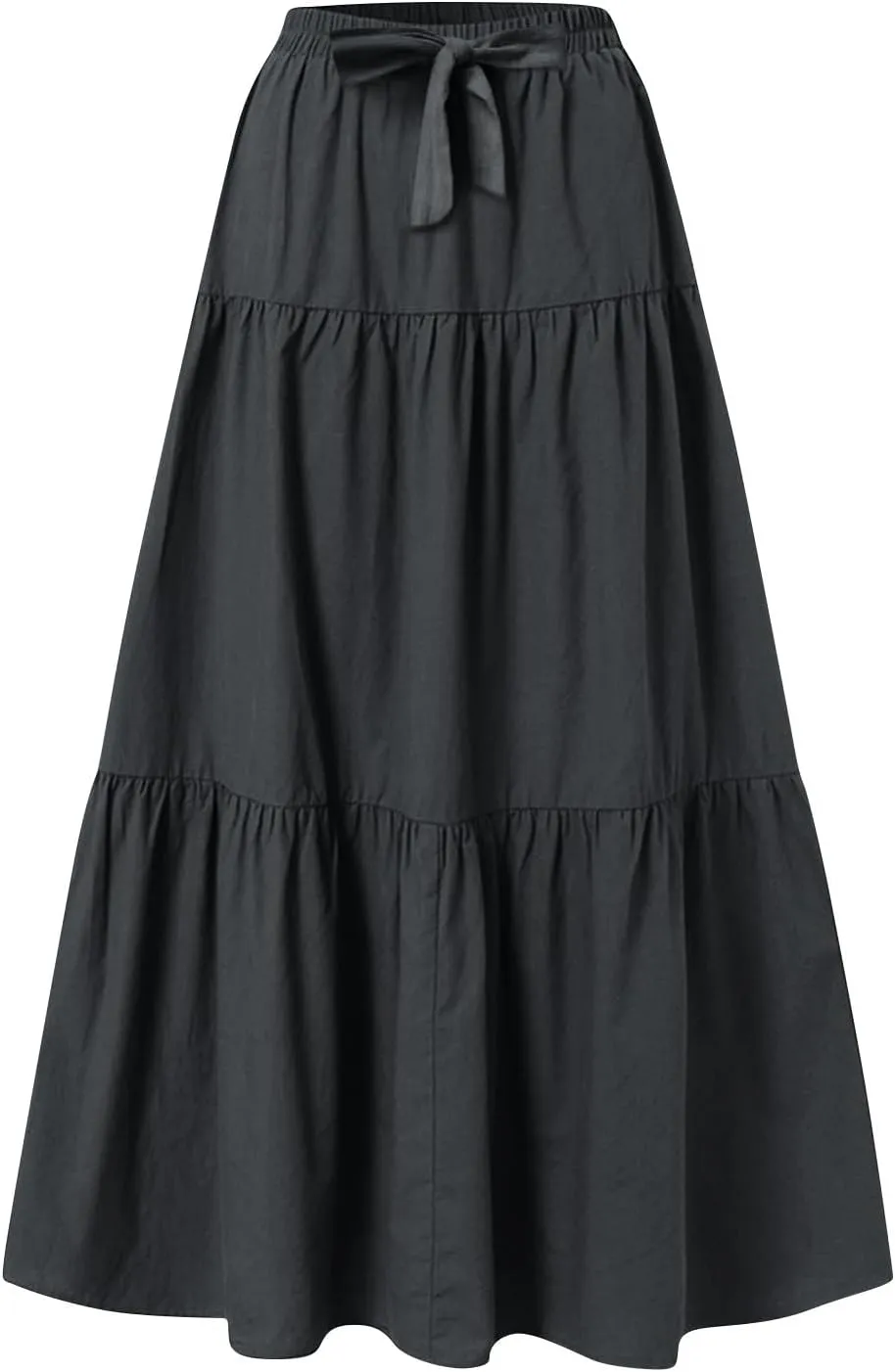 Skirts for Women Trendy Ruffled Summer Plain Color Retro Pleated Skirts Flowy Casual Long Skirt