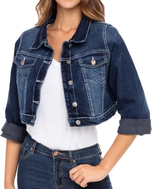 Skylinewears Women's Long Sleeve Jean Jacket Short Cropped Denim with Pockets Trendy Ideal for Every Occasion